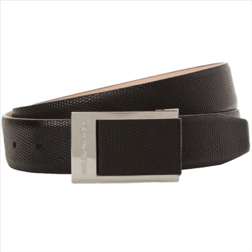 Bruno Magli Men's Textured Pebble Black Leather Belt